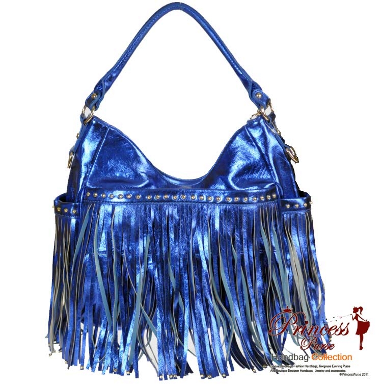 Designer Inspired Metallic Faux Leather Handbag w/ Shredded Leather